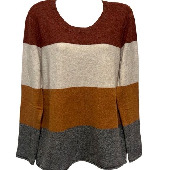 Pinque Gina Womens Sweater‎ XL Crew Neck Striped Pullover Rust Stone Combo NWT - Picture 1 of 9